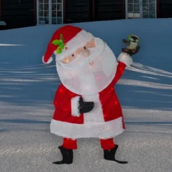 Northlight Lighted Chenille Santa With Bird Outdoor Christmas Decoration - 32" - White Lights