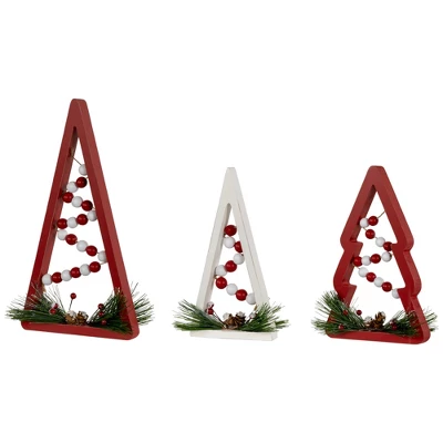Northlight Set Of 3 Red And White Beaded Christmas Trees Wooden Table Decorations 0.98 FT 5 Northlight Set Of 3 Red And White Beaded Christmas Trees Wooden Table Decorations 0.98 FT - Image 5