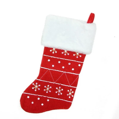 Northlight 19" Red And White Embroidered Snowflake Cuffed Christmas Stocking 2 Northlight 19" Red And White Embroidered Snowflake Cuffed Christmas Stocking - Image 2