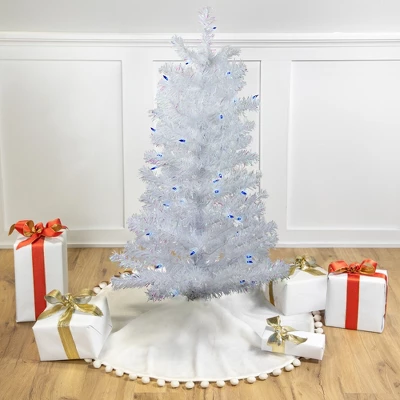 Northlight 3' Pre-Lit White Medium Pine Artificial Christmas Tree - Blue Lights 1 Northlight 3' Pre-Lit White Medium Pine Artificial Christmas Tree - Blue Lights