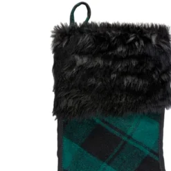 Northlight 19" Green And Black Plaid Christmas Stocking With Faux Fur -Holiday Decoration Store GUEST 06b7f140 4d42 40d7 a3da b4540de44d51