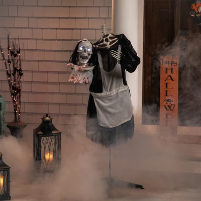 Northlight LED Lighted And Animated Skeleton Maid Head-in-Hand Halloween Figure - 57" 1 Northlight LED Lighted And Animated Skeleton Maid Head-in-Hand Halloween Figure - 57"