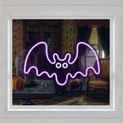 Northlight LED Bat Neon Lighted Halloween Wall Or Window Decoration - 15" - Purple