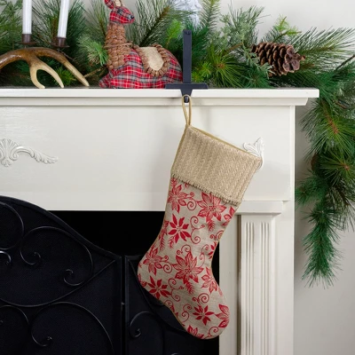 Northlight 20" Tan And Red Rustic Burlap Poinsettia Christmas Stocking 1 Northlight 20" Tan And Red Rustic Burlap Poinsettia Christmas Stocking