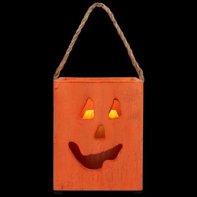 Northlight Small Orange Wood Jack O Lantern Halloween Candle Lantern - 6.25" 2 Northlight Small Orange Wood Jack O Lantern Halloween Candle Lantern - 6.25" - Image 2