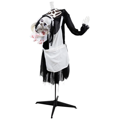 Northlight LED Lighted And Animated Skeleton Maid Head-in-Hand Halloween Figure - 57" 2 Northlight LED Lighted And Animated Skeleton Maid Head-in-Hand Halloween Figure - 57" - Image 2