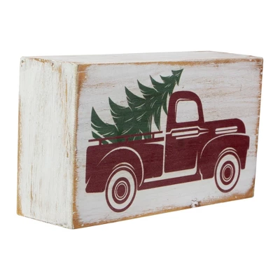 Northlight Wooden Block With Vintage Red Truck And Tree Christmas Decoration - 6" 1 Northlight Wooden Block With Vintage Red Truck And Tree Christmas Decoration - 6"