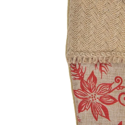 Northlight 20" Tan And Red Rustic Burlap Poinsettia Christmas Stocking 2 Northlight 20" Tan And Red Rustic Burlap Poinsettia Christmas Stocking - Image 2