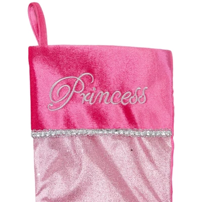 Northlight 21" Pink And Silver Glittered Princess Christmas Stocking With Cuff 2 Northlight 21" Pink And Silver Glittered Princess Christmas Stocking With Cuff - Image 2