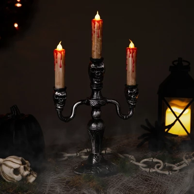 Northlight Antique-Style Skull Trio Flickering Halloween Candelabra - 13.75" - Amber Lights 1 Northlight Antique-Style Skull Trio Flickering Halloween Candelabra - 13.75" - Amber Lights