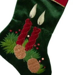 Northlight 20" Dark Green And Burgundy Candle And Pine Cone Velveteen Christmas Stocking -Holiday Decoration Store GUEST 2578f14f fdf3 4b38 bbd7 a27ad19ef80e