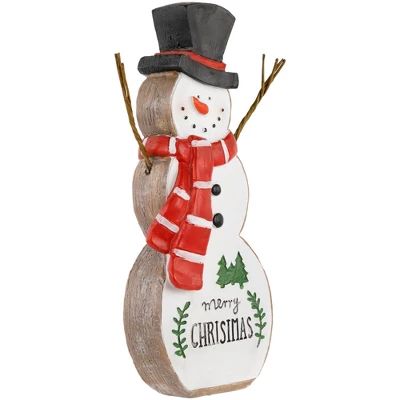 Northlight Wooden Snowman "Merry Christmas" Decoration - 8.5" 2 Northlight Wooden Snowman "Merry Christmas" Decoration - 8.5" - Image 2