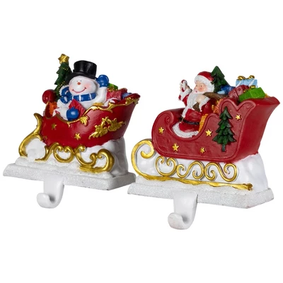 Northlight Santa And Snowman Sleigh Ride Christmas Stocking Holders - 4.25" - Set Of 2 4 Northlight Santa And Snowman Sleigh Ride Christmas Stocking Holders - 4.25" - Set Of 2 - Image 4