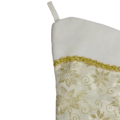 Northlight 20.5-Inch Gold And White Glitter Poinsettia Christmas Stocking With A Velvet Cuff 1 Northlight 20.5-Inch Gold And White Glitter Poinsettia Christmas Stocking With A Velvet Cuff