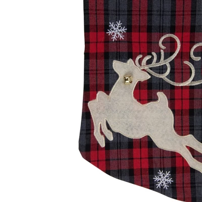 Northlight Plaid Merry Christmas Reindeer Stocking - 19" - Red And Green 2 Northlight Plaid Merry Christmas Reindeer Stocking - 19" - Red And Green - Image 2