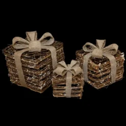 Northlight Lighted Rattan Gift Boxes With Burlap Bows Christmas Decorations - 9" - Set Of 3 -Holiday Decoration Store GUEST 2ef214ae f930 43f4 b261 1d85d29761dc