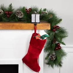 Northlight 5.5" Silver Glitter Gift Box With Bow Christmas Metal Stocking Holder