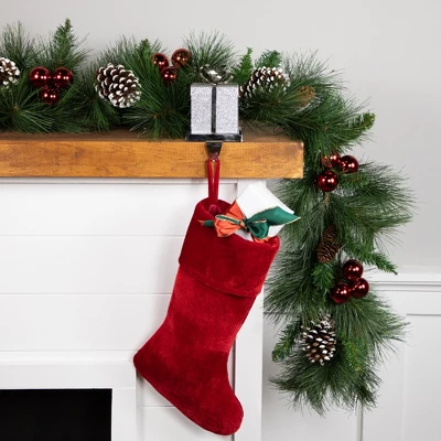 Northlight 5.5" Silver Glitter Gift Box With Bow Christmas Metal Stocking Holder 1 Northlight 5.5" Silver Glitter Gift Box With Bow Christmas Metal Stocking Holder