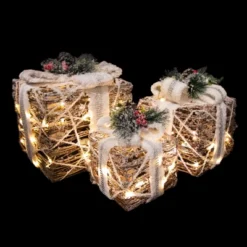 Northlight LED Lighted Gift Boxes With Pine And Berries Christmas Decorations - 9.75" - Set Of 3 -Holiday Decoration Store GUEST 2fb16e22 214c 42dc 93c1 c5ac6cafa8c7