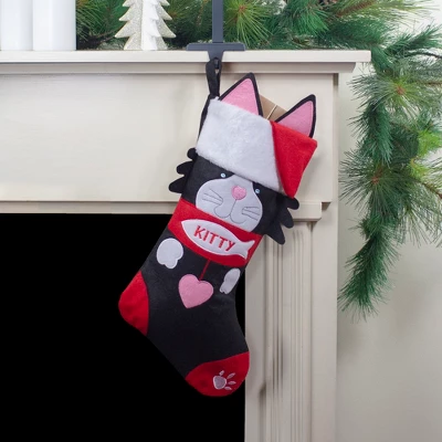 Northlight 19.5" Black And Red Embroidered Kitty Cat Christmas Stocking 1 Northlight 19.5" Black And Red Embroidered Kitty Cat Christmas Stocking