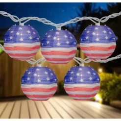Northlight American Flag Paper Lantern Patriotic Patio Lights - 8.5' - White Wire - 10ct