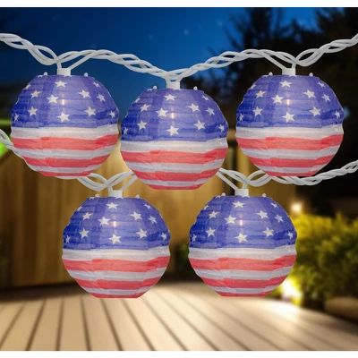 Northlight American Flag Paper Lantern Patriotic Patio Lights - 8.5' - White Wire - 10ct 1 Northlight American Flag Paper Lantern Patriotic Patio Lights - 8.5' - White Wire - 10ct