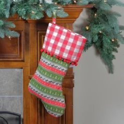 Northlight 19" Red And Green Rustic Lodge Christmas Stocking