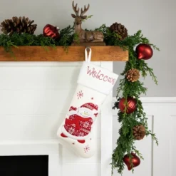 Northlight 17" White And Red "Welcome" Snowman Embroidered Christmas Stocking