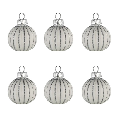 Northlight Glitter Striped Glass Christmas Ornament Place Card Holders - 2" - White - Set Of 6 3 Northlight Glitter Striped Glass Christmas Ornament Place Card Holders - 2" - White - Set Of 6 - Image 3