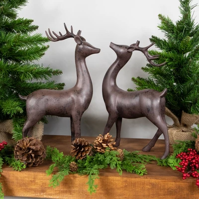 Northlight Standing Deer Christmas Decorations - 14" - Brown - Set Of 2 2 Northlight Standing Deer Christmas Decorations - 14" - Brown - Set Of 2 - Image 2