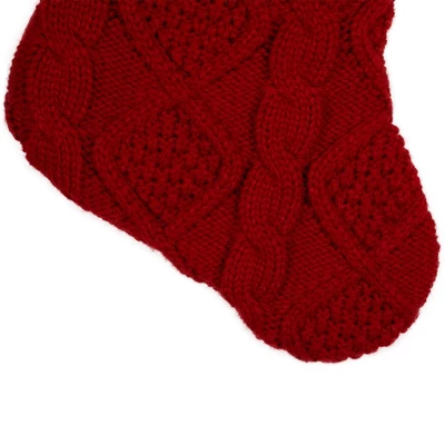 Northlight Cable Knit With Faux Fur Cuff Christmas Stocking - 20.5" - Red And White 3 Northlight Cable Knit With Faux Fur Cuff Christmas Stocking - 20.5" - Red And White - Image 3