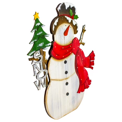 Northlight Snowman With "Snow" And Pine Tree Sign Wooden Christmas Decoration - 18" 1 Northlight Snowman With "Snow" And Pine Tree Sign Wooden Christmas Decoration - 18"
