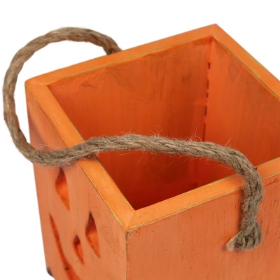 Northlight Small Orange Wood Jack O Lantern Halloween Candle Lantern - 6.25" 6 Northlight Small Orange Wood Jack O Lantern Halloween Candle Lantern - 6.25" - Image 6
