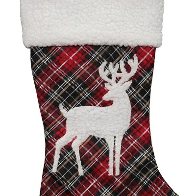 Northlight 20" Black And Red Tartan Reindeer Christmas Stocking With Cuff 2 Northlight 20" Black And Red Tartan Reindeer Christmas Stocking With Cuff - Image 2