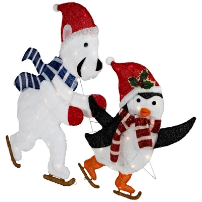 Northlight 41.25" Lighted Ice Skating Polar Bear And Penguin Outdoor Christmas Decoration 2 Northlight 41.25" Lighted Ice Skating Polar Bear And Penguin Outdoor Christmas Decoration - Image 2