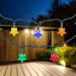 Northlight LED Star Shaped Indoor Outdoor Patio Light Set - MultiColor - 4.5' Green Wire - 20ct