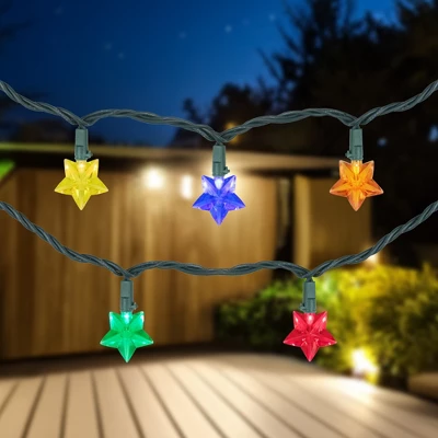 Northlight LED Star Shaped Indoor Outdoor Patio Light Set - MultiColor - 4.5' Green Wire - 20ct 1 Northlight LED Star Shaped Indoor Outdoor Patio Light Set - MultiColor - 4.5' Green Wire - 20ct