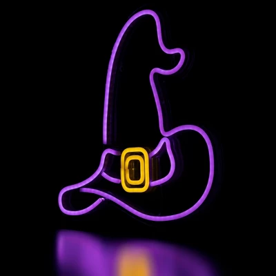 Northlight LED Witch Hat Neon Lighted Halloween Wall Or Window Decoration - 15" - Purple 4 Northlight LED Witch Hat Neon Lighted Halloween Wall Or Window Decoration - 15" - Purple - Image 4