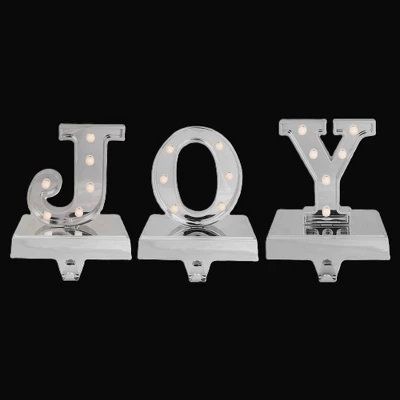 Northlight LED Lighted "JOY" Christmas Stocking Holder - 6.5" - Silver Finish - Set Of 3 2 Northlight LED Lighted "JOY" Christmas Stocking Holder - 6.5" - Silver Finish - Set Of 3 - Image 2