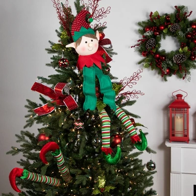 Northlight Striped Plush Elf Legs Christmas Decorations - 19" - Red And Green - Set Of 2 1 Northlight Striped Plush Elf Legs Christmas Decorations - 19" - Red And Green - Set Of 2