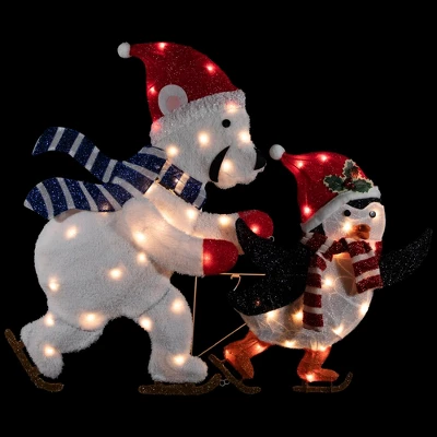 Northlight 41.25" Lighted Ice Skating Polar Bear And Penguin Outdoor Christmas Decoration 6 Northlight 41.25" Lighted Ice Skating Polar Bear And Penguin Outdoor Christmas Decoration - Image 6