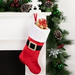 Northlight 20" Red And White Velveteen Santa Claus Belt Buckle Christmas Stocking