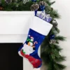 Northlight 24" Large Penguin And Bear Blue Velveteen Christmas Stocking With White Cuff