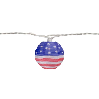 Northlight American Flag Paper Lantern Patriotic Patio Lights - 8.5' - White Wire - 10ct 3 Northlight American Flag Paper Lantern Patriotic Patio Lights - 8.5' - White Wire - 10ct - Image 3