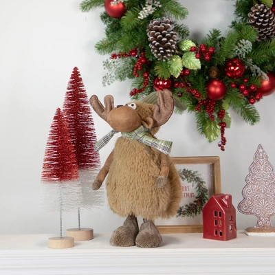 Northlight Whimsical Standing Moose With Plaid Scarf Christmas Decoration - 13" 1 Northlight Whimsical Standing Moose With Plaid Scarf Christmas Decoration - 13"