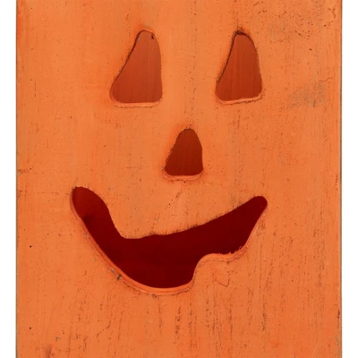 Northlight Small Orange Wood Jack O Lantern Halloween Candle Lantern - 6.25" 7 Northlight Small Orange Wood Jack O Lantern Halloween Candle Lantern - 6.25" - Image 7