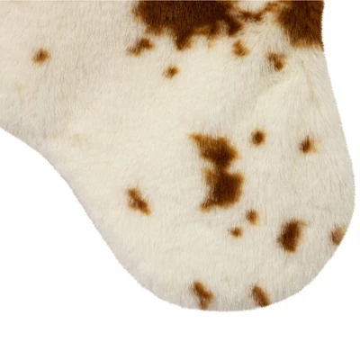 Northlight Plush Cowhide Inspired Christmas Stocking With Pom Poms - 20.5" - Brown 3 Northlight Plush Cowhide Inspired Christmas Stocking With Pom Poms - 20.5" - Brown - Image 3