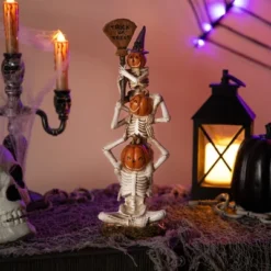 Northlight Trio Of Stacked Trick Or Treat Jack-O-Lantern Skeletons Halloween Decoration - 12.25"