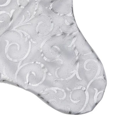 Northlight 19” White And Silver Filigree Christmas Stocking With Bows 4 Northlight 19” White And Silver Filigree Christmas Stocking With Bows - Image 4
