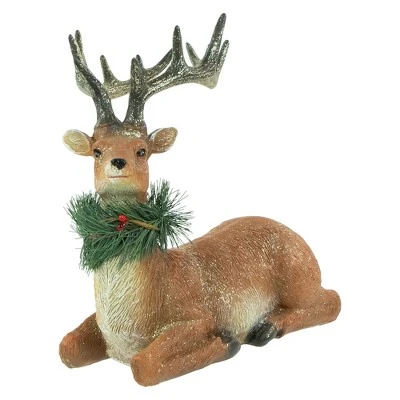 Northlight Glittered Sitting Deer With Pine Neck Wreath Christmas Decoration - 10" 6 Northlight Glittered Sitting Deer With Pine Neck Wreath Christmas Decoration - 10" - Image 6